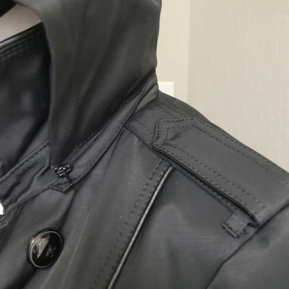 Worthington rain pea coat long with hood faux leather trim - Picture 10 of 15